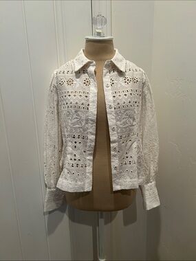 House of Harlow 1960 White Eyelet Button-Front Cotton Shirt